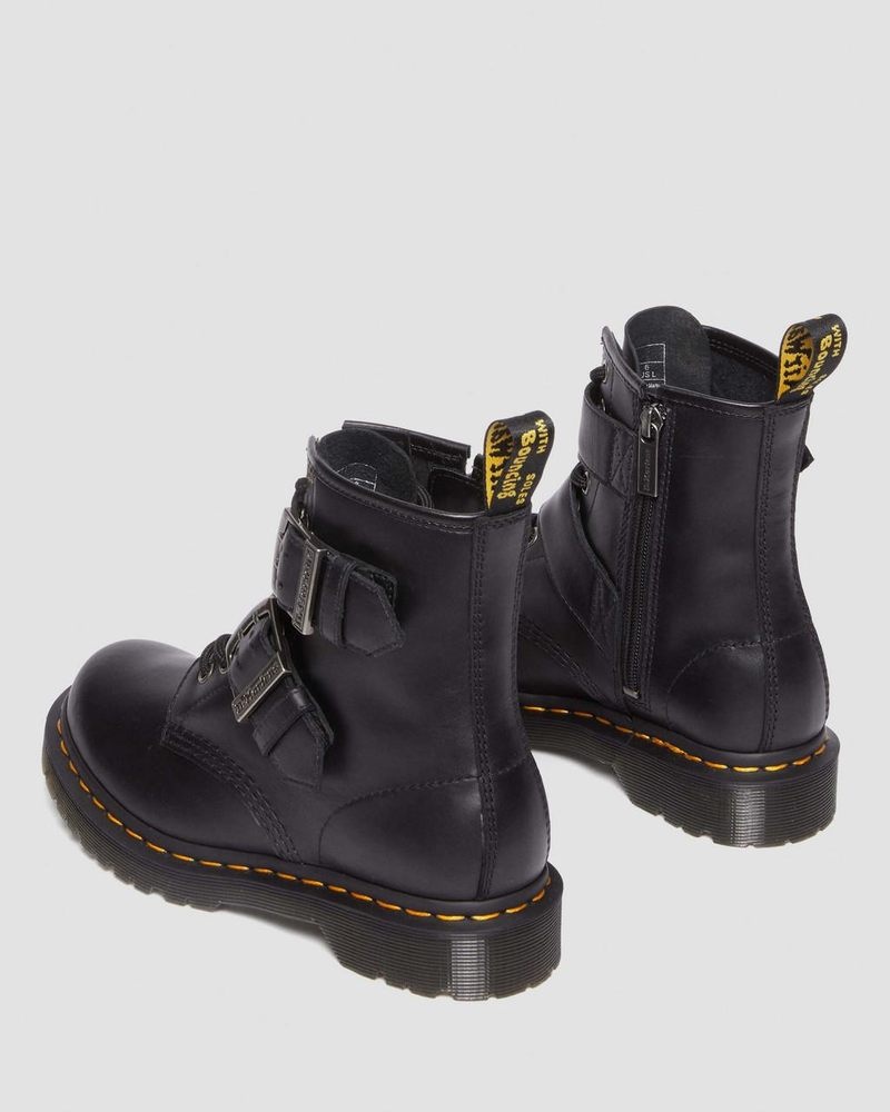 Dr Doc Martens 1460 Hebilla Pull Up Cuero Encaje Up Boots (Pull Up) Negros | MU64-M8EL