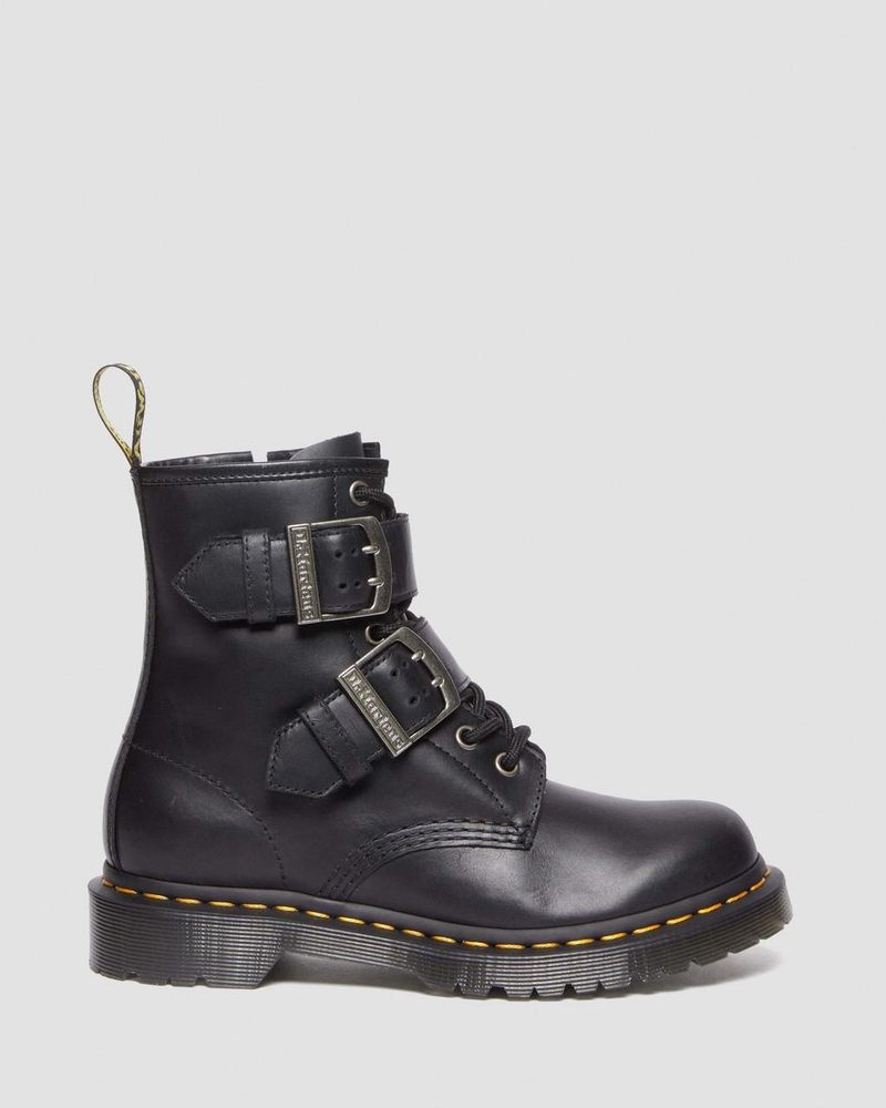 Dr Doc Martens 1460 Hebilla Pull Up Cuero Encaje Up Boots (Pull Up) Negros | MU64-M8EL