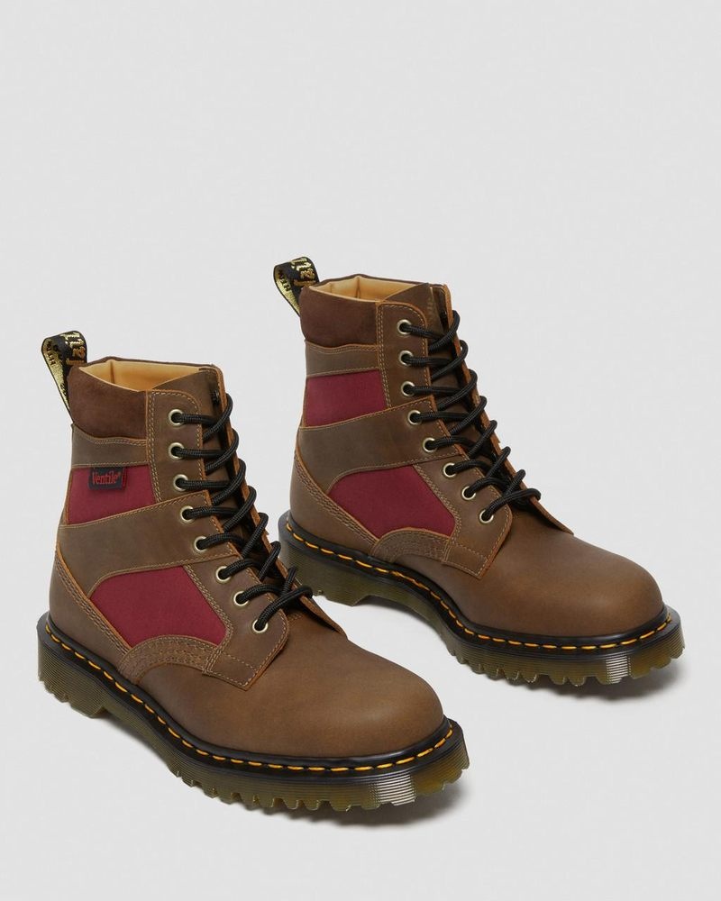 Dr Doc Martens 1460 Made in England Acolchado Panel Encaje Up Boots (Dockyard+Ventile+E.H. Gamuza) Marrom | GT80-I3XM