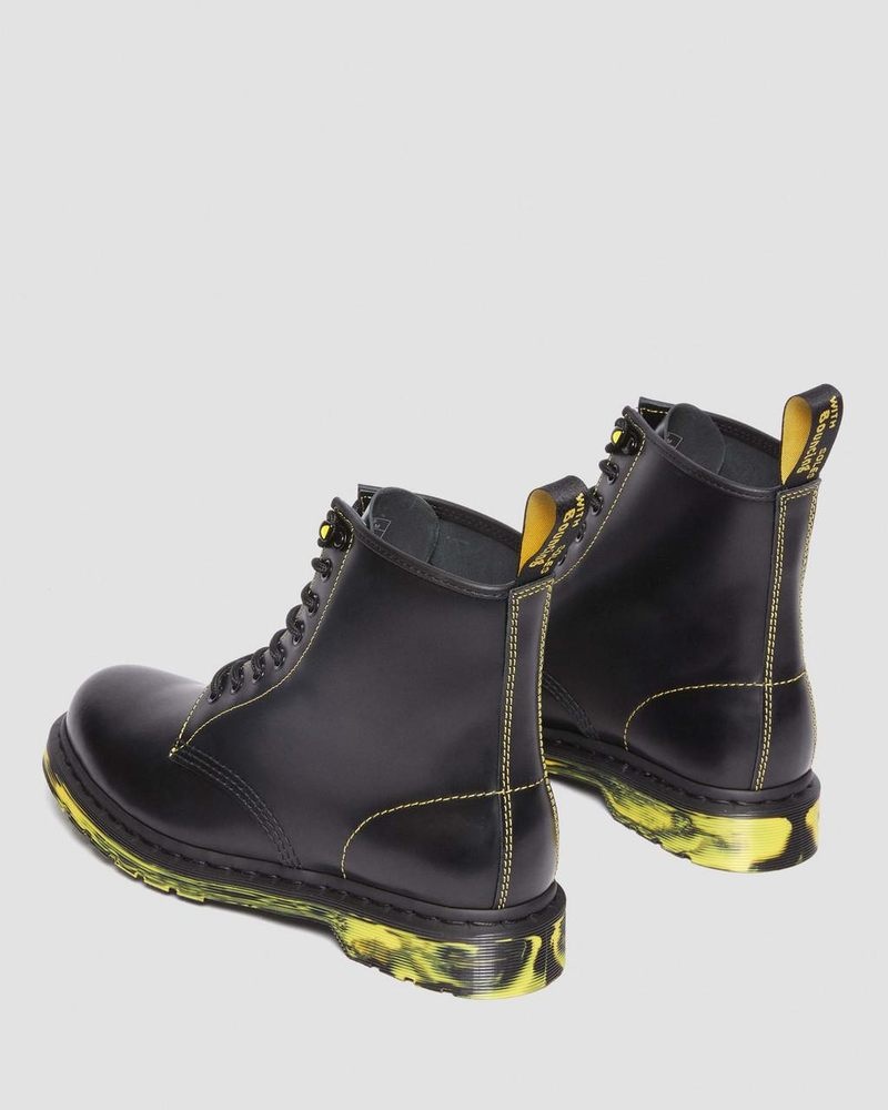 Dr Doc Martens 1460 Marbled Sole Smooth Cuero Encaje Up Boots (Smooth Cuero) Negros | IA92-C7EI