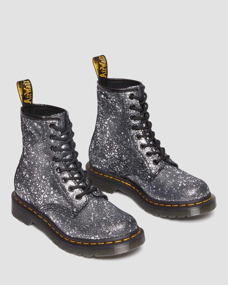 Dr Doc Martens 1460 Metallic Splatter Gamuza Encaje Up Boots (Metallic Paint Splatter Gamuza) Negros | HE95-X2SP