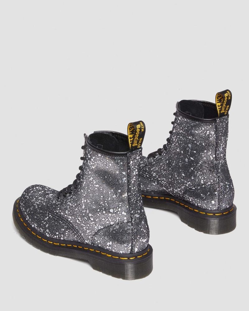 Dr Doc Martens 1460 Metallic Splatter Gamuza Encaje Up Boots (Metallic Paint Splatter Gamuza) Negros | HE95-X2SP