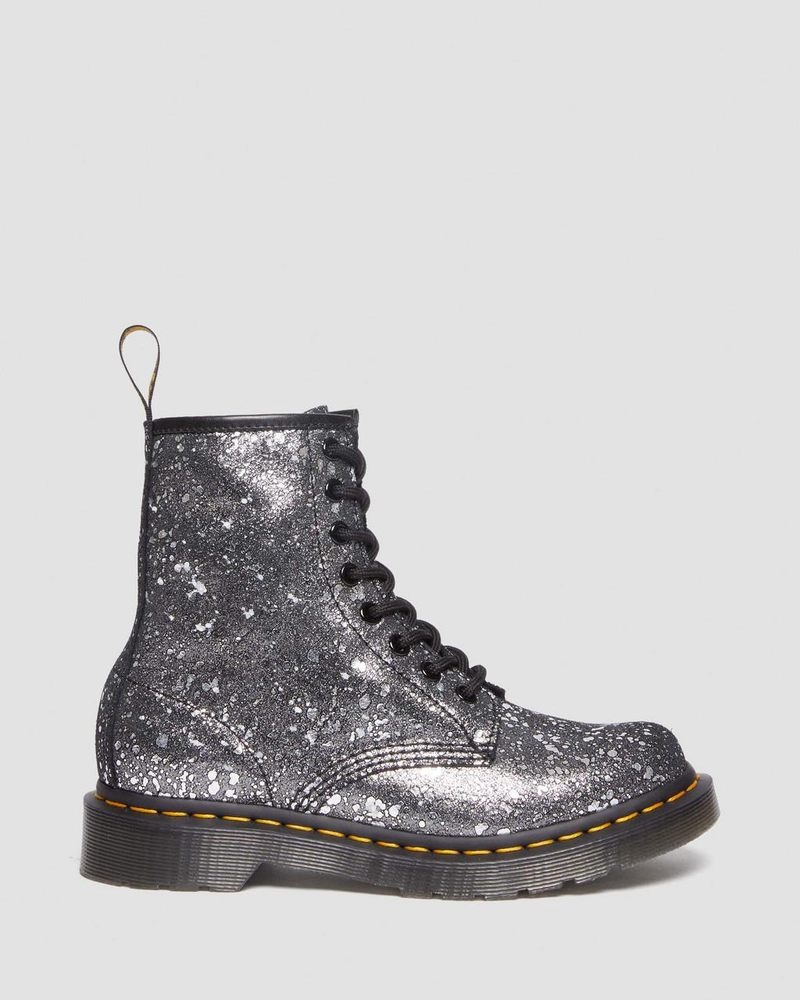 Dr Doc Martens 1460 Metallic Splatter Gamuza Encaje Up Boots (Metallic Paint Splatter Gamuza) Negros | HE95-X2SP