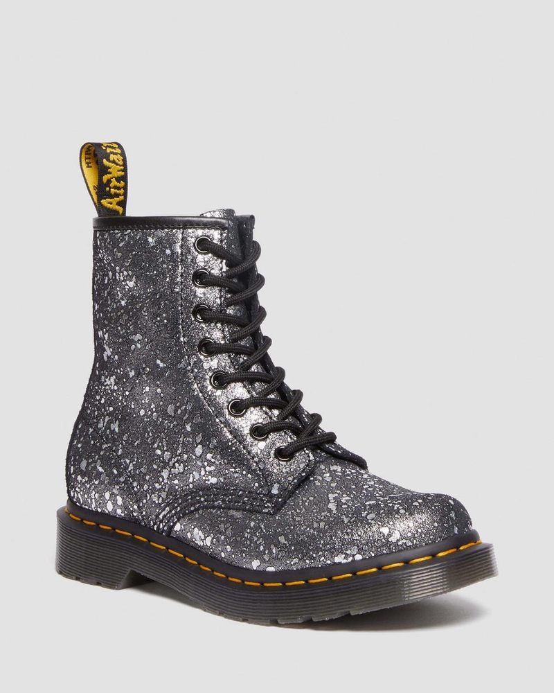 Dr Doc Martens 1460 Metallic Splatter Gamuza Encaje Up Boots (Metallic Paint Splatter Gamuza) Negros | HE95-X2SP