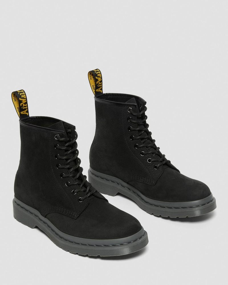 Dr Doc Martens 1460 Mono Milled Nubuck Cuero Encaje Up Boots (Milled Nubuck Wp) Negros | DF18-P4GE