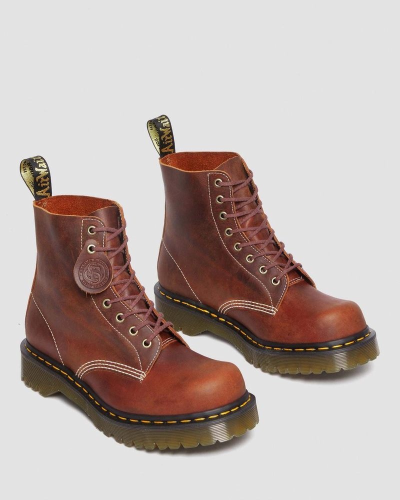 Dr Doc Martens 1460 Pascal Made in England Heritage Cuero Encaje Up Boots Heritage Tan | IO41-T8EN