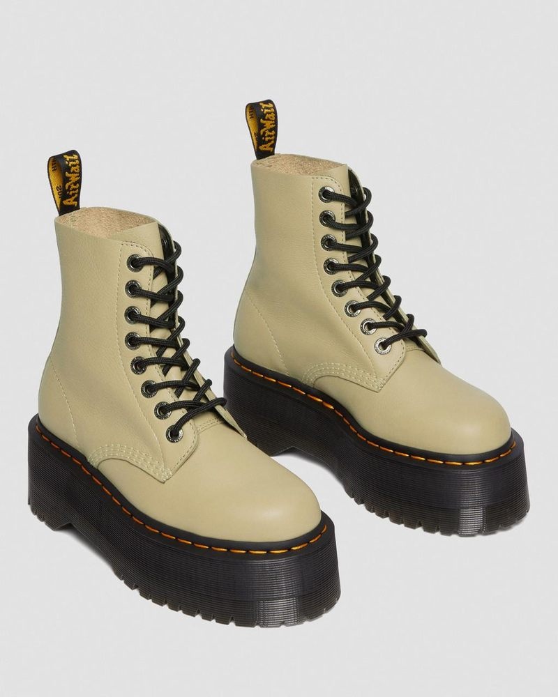 Dr Doc Martens 1460 Pascal Max Cuero Plataforma Boots (Pisa) Verde Oliva | FU02-A1VY