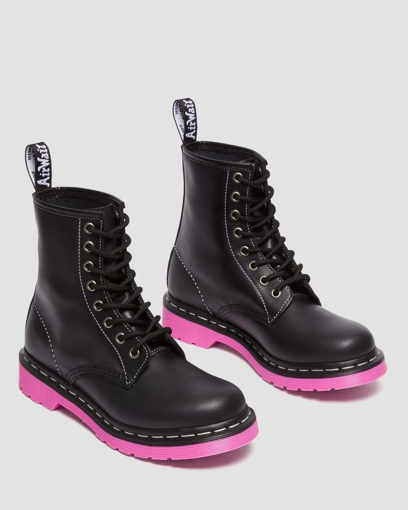 Dr Doc Martens 1460 Pink Sole Wanama Cuero Jungle Zip Boots (Wanama) Negros | FT55-V4NC