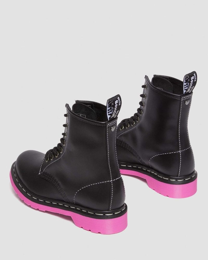 Dr Doc Martens 1460 Pink Sole Wanama Cuero Jungle Zip Boots (Wanama) Negros | FT55-V4NC