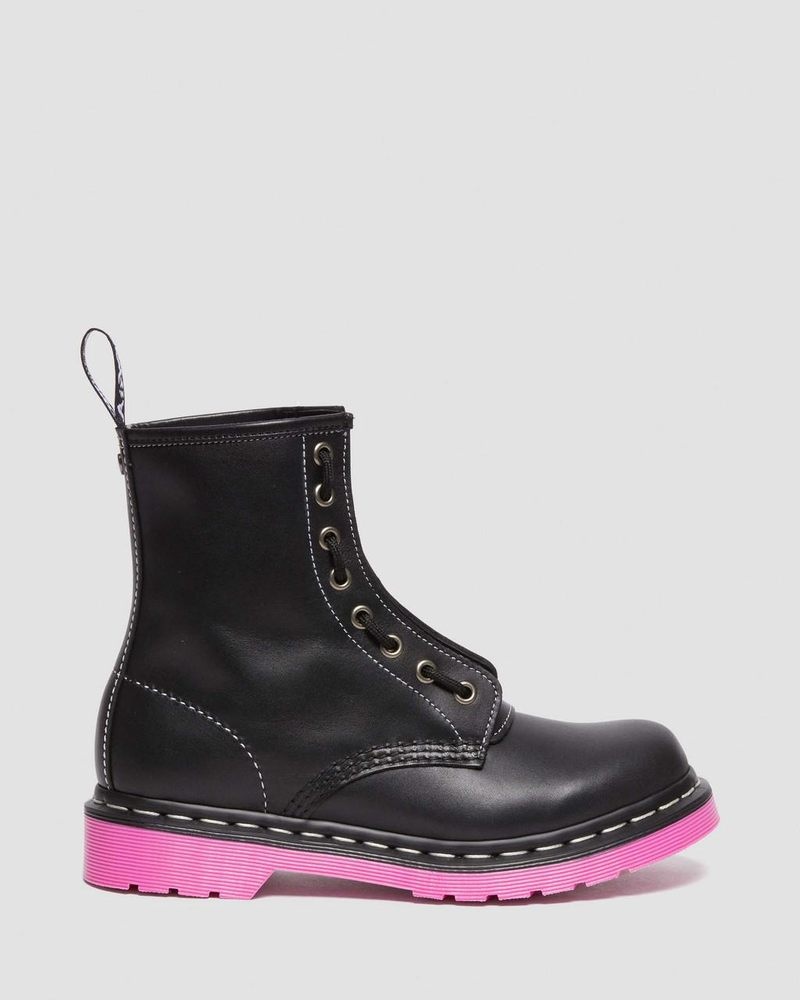 Dr Doc Martens 1460 Pink Sole Wanama Cuero Jungle Zip Boots (Wanama) Negros | FT55-V4NC