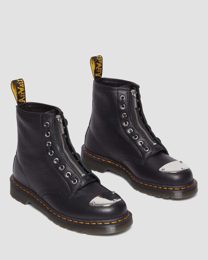 Dr Doc Martens 1460 Puntera Plate Lunar Cuero Jungle Zip Boots (Milled Nappa) Negros | QS62-R2CF