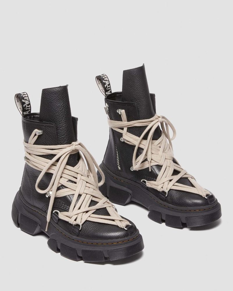 Dr Doc Martens 1460 Rick Owens DMXL Megalace Cuero Encaje Up Boots (Lunar) Negros | MV93-A3BY