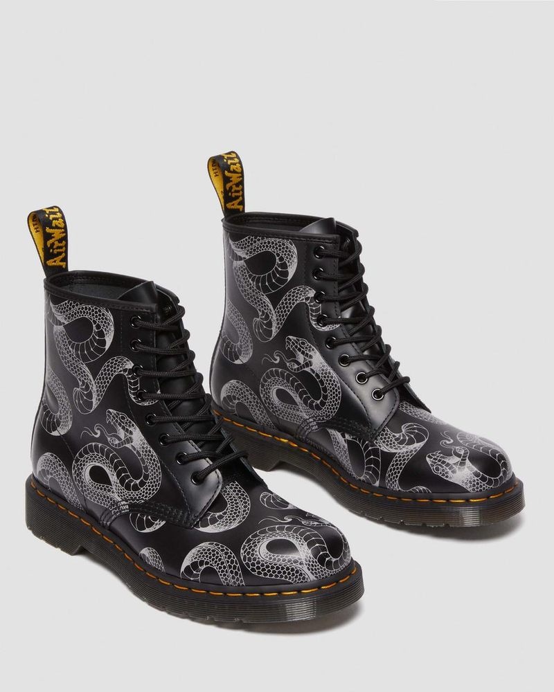 Dr Doc Martens 1460 Serpent Print Cuero Encaje Up Boots (Wild Serpent Smooth) Negros | IJ81-J4NH