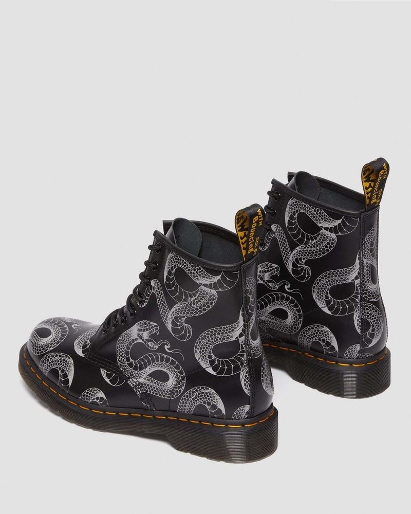 Dr Doc Martens 1460 Serpent Print Cuero Encaje Up Boots (Wild Serpent Smooth) Negros | IJ81-J4NH