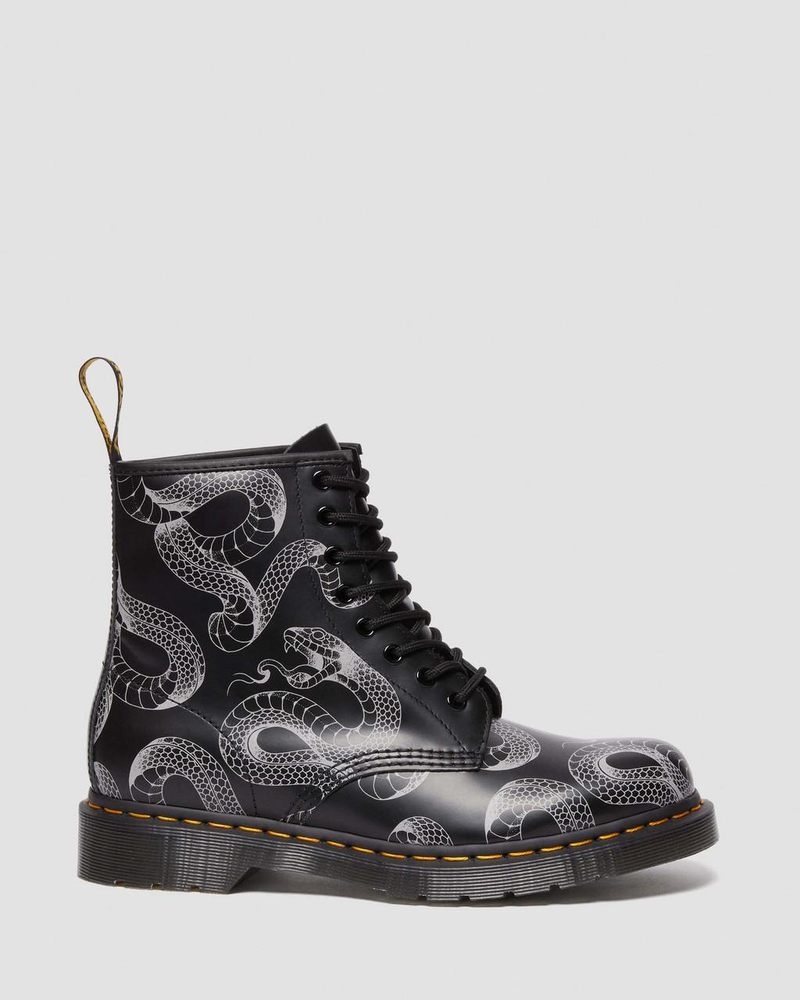 Dr Doc Martens 1460 Serpent Print Cuero Encaje Up Boots (Wild Serpent Smooth) Negros | IJ81-J4NH