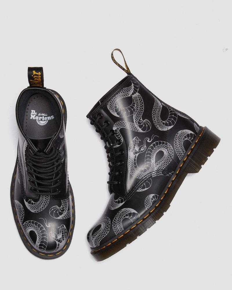 Dr Doc Martens 1460 Serpent Print Cuero Encaje Up Boots (Wild Serpent Smooth) Negros | IJ81-J4NH