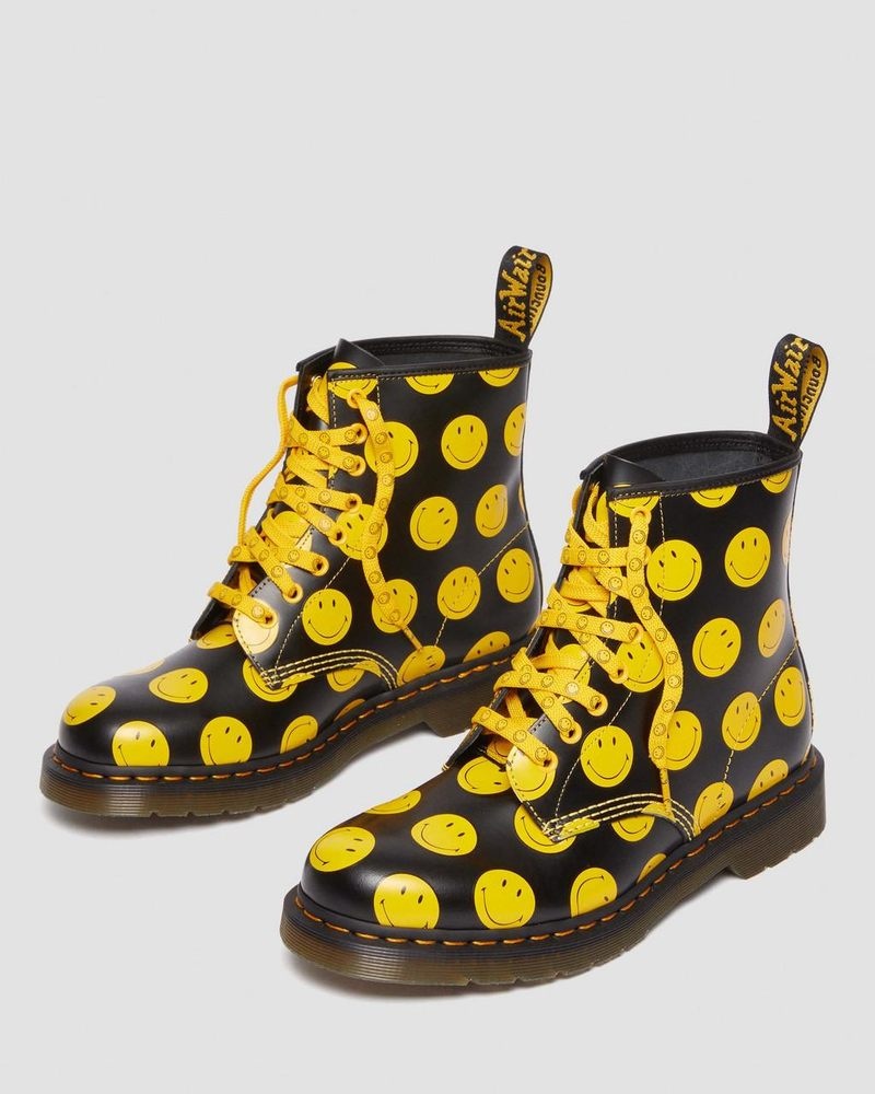 Dr Doc Martens 1460 Smiley® Smooth Cuero Encaje Up Boots (Smooth Cuero) Negros | GC01-L2MD