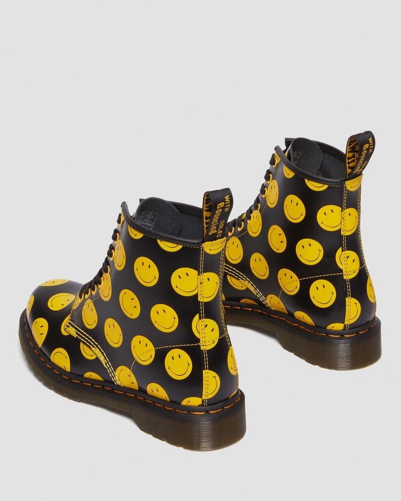 Dr Doc Martens 1460 Smiley® Smooth Cuero Encaje Up Boots (Smooth Cuero) Negros | GC01-L2MD