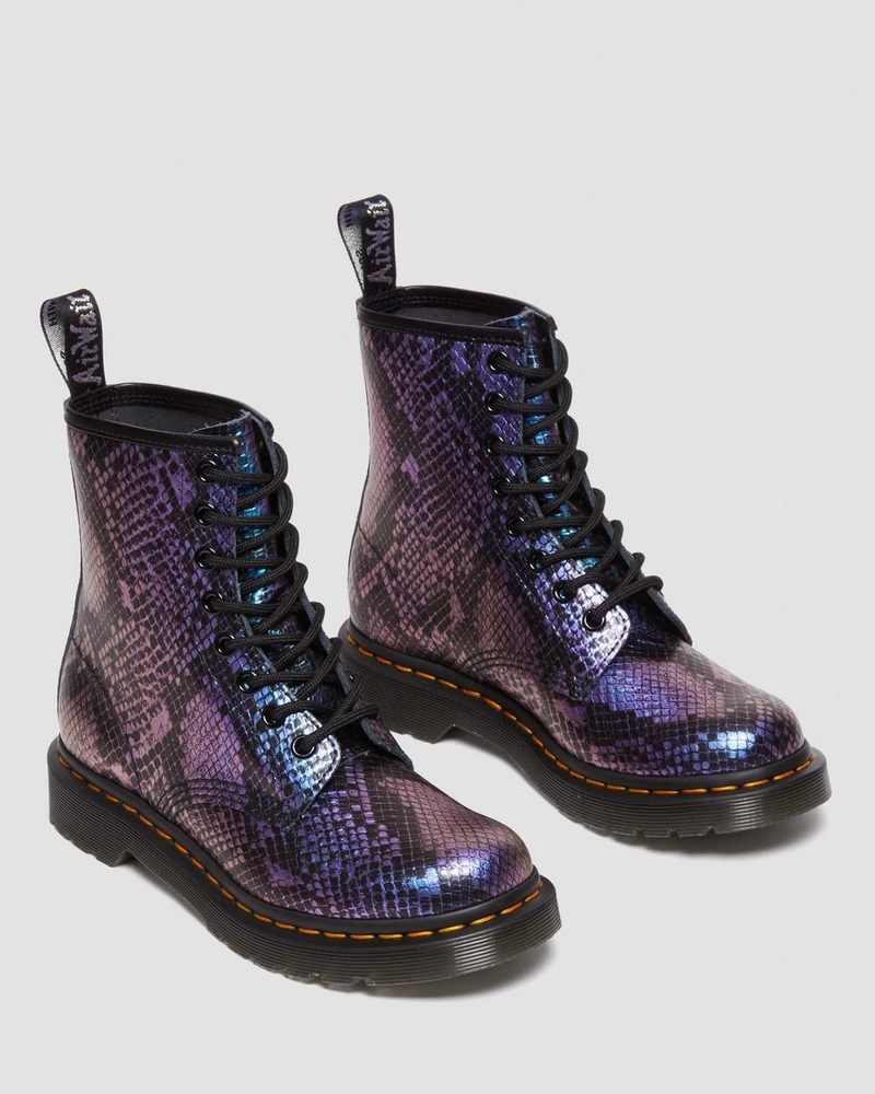 Dr Doc Martens 1460 Snake Print Emboss Cuero Encaje Up Boots (Viper Croc Emboss) Negros | WM49-K0GG