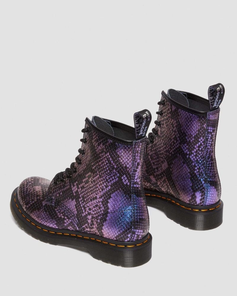 Dr Doc Martens 1460 Snake Print Emboss Cuero Encaje Up Boots (Viper Croc Emboss) Negros | WM49-K0GG