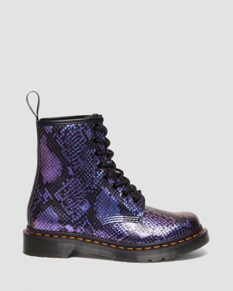 Dr Doc Martens 1460 Snake Print Emboss Cuero Encaje Up Boots (Viper Croc Emboss) Negros | WM49-K0GG