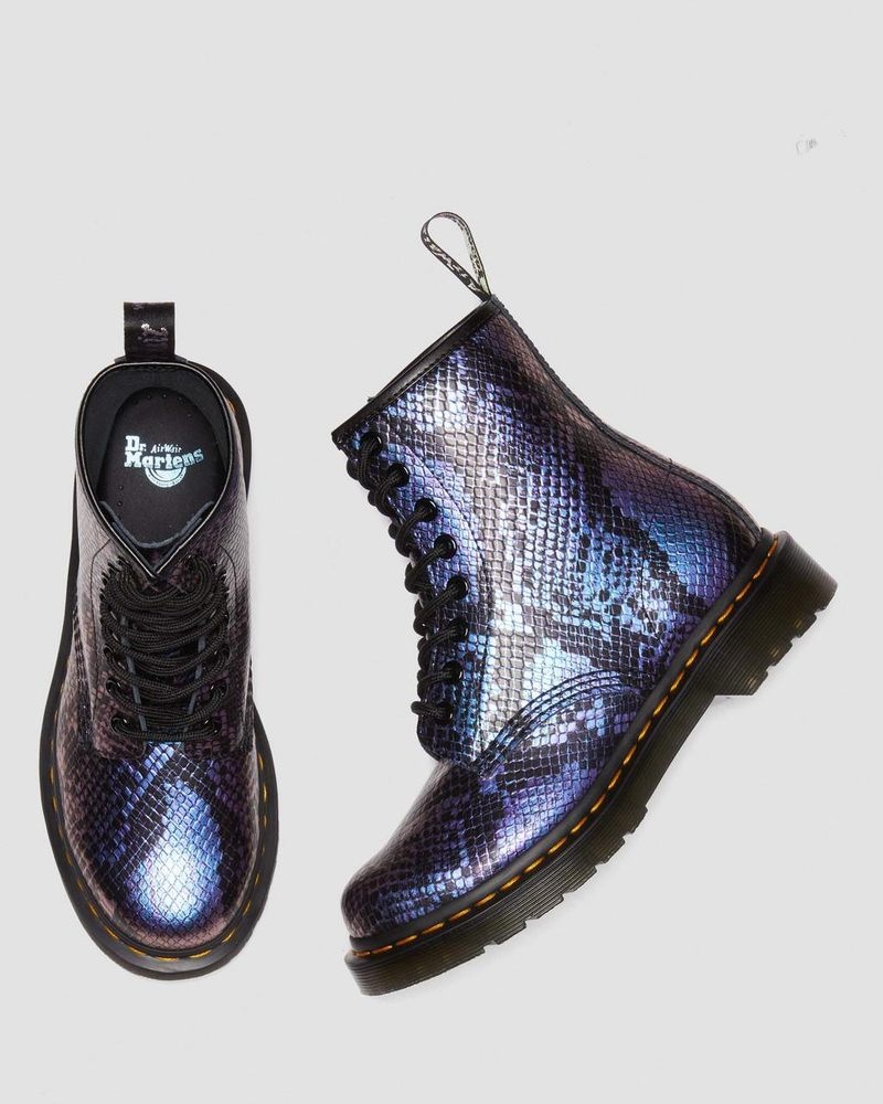 Dr Doc Martens 1460 Snake Print Emboss Cuero Encaje Up Boots (Viper Croc Emboss) Negros | WM49-K0GG