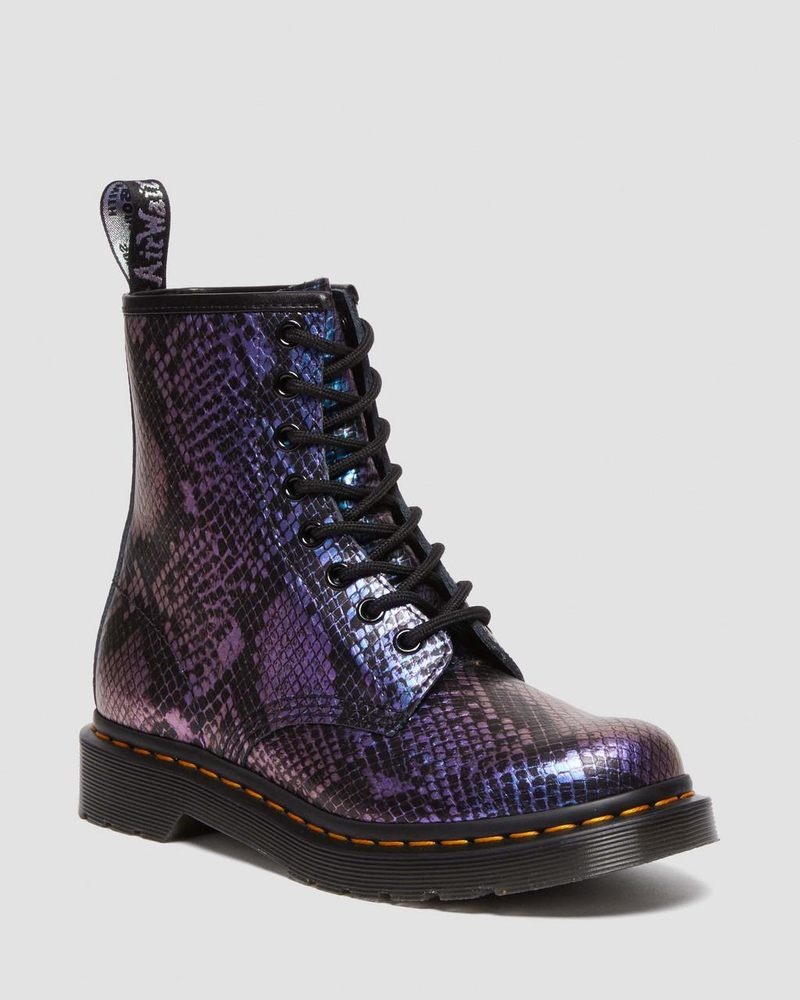 Dr Doc Martens 1460 Snake Print Emboss Cuero Encaje Up Boots (Viper Croc Emboss) Negros | WM49-K0GG