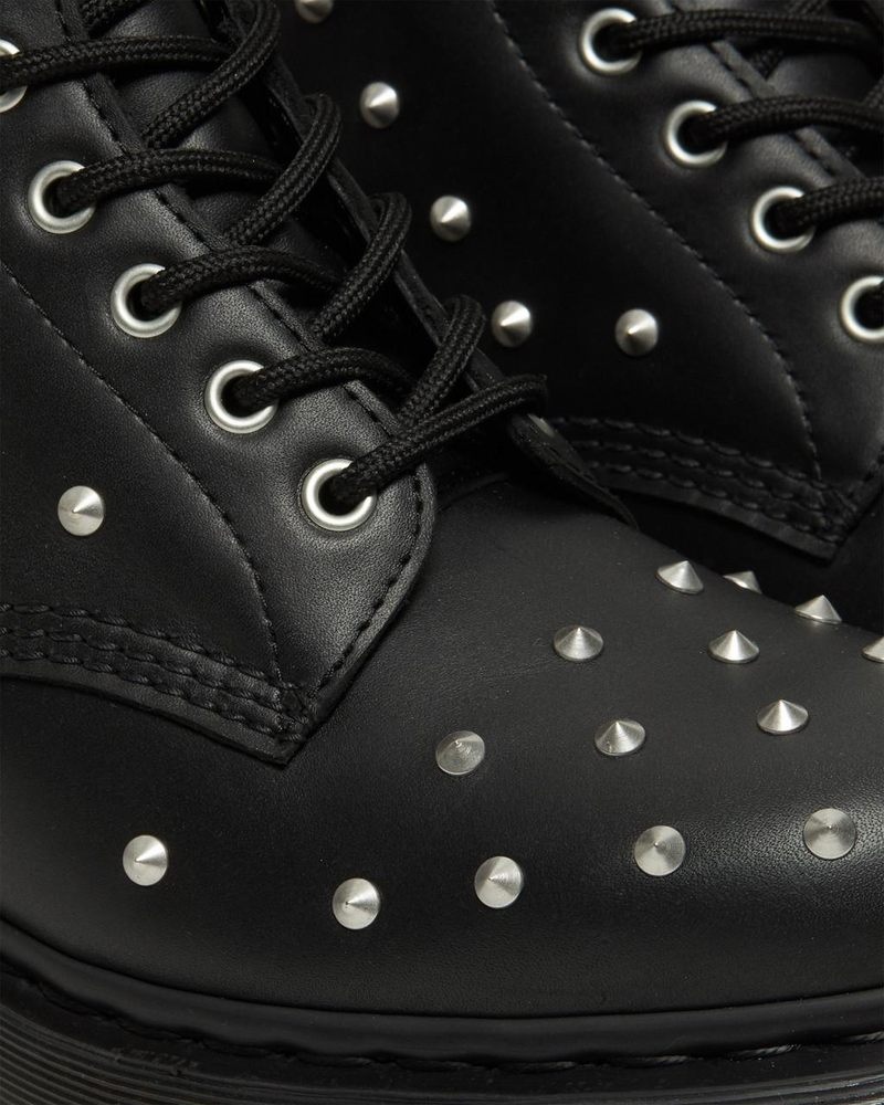 Dr Doc Martens 1460 Stud Wanama Cuero Encaje Up Boots (Wanama) Negros | WM95-H5KX