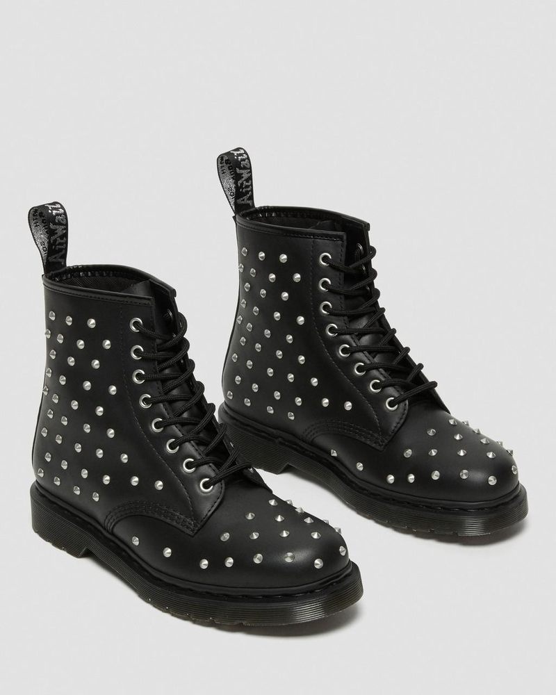 Dr Doc Martens 1460 Stud Wanama Cuero Encaje Up Boots (Wanama) Negros | WM95-H5KX