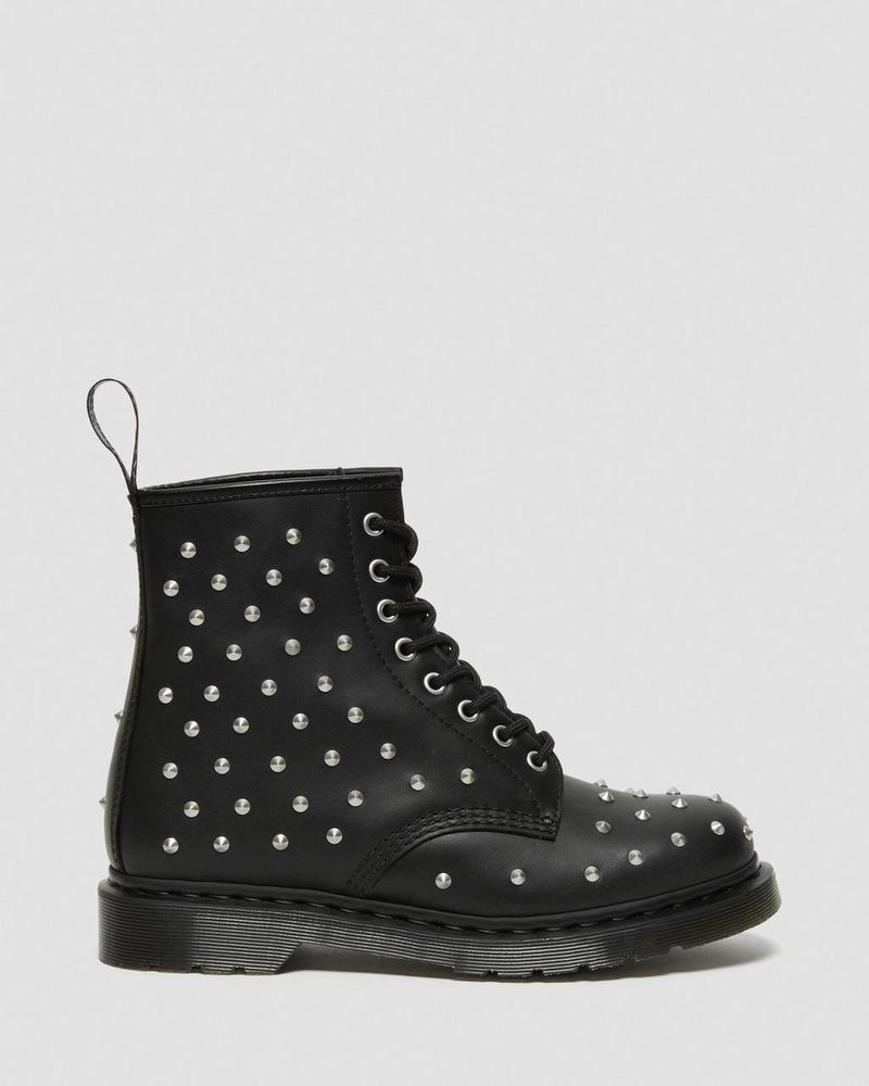 Dr Doc Martens 1460 Stud Wanama Cuero Encaje Up Boots (Wanama) Negros | WM95-H5KX