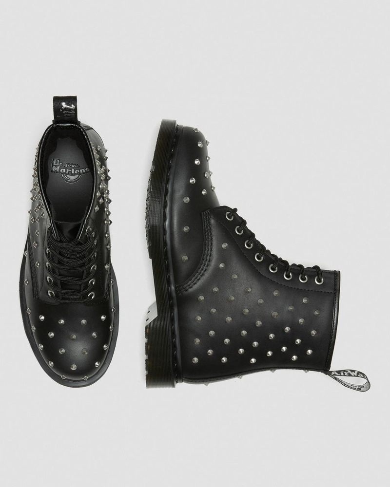 Dr Doc Martens 1460 Stud Wanama Cuero Encaje Up Boots (Wanama) Negros | WM95-H5KX