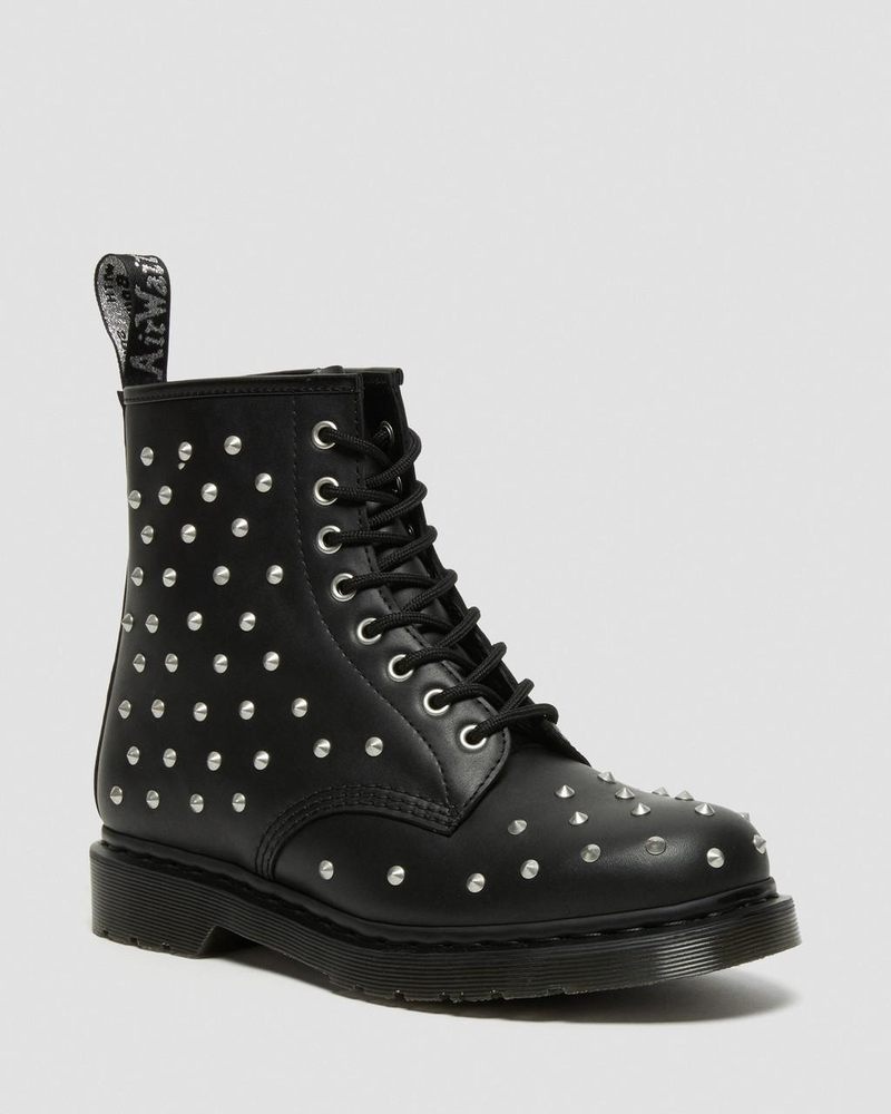 Dr Doc Martens 1460 Stud Wanama Cuero Encaje Up Boots (Wanama) Negros | WM95-H5KX