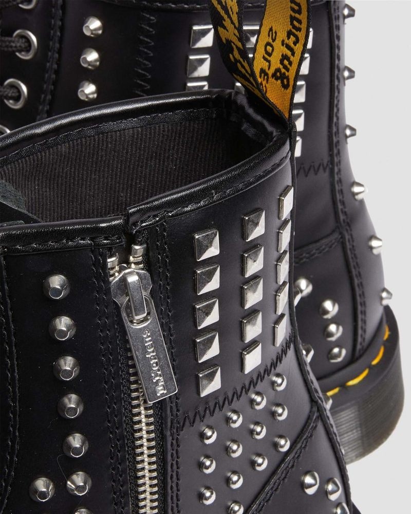 Dr Doc Martens 1460 Studded Zip Atlas Cuero Encaje Up Boots (Atlas) Negros | DN59-R8DD