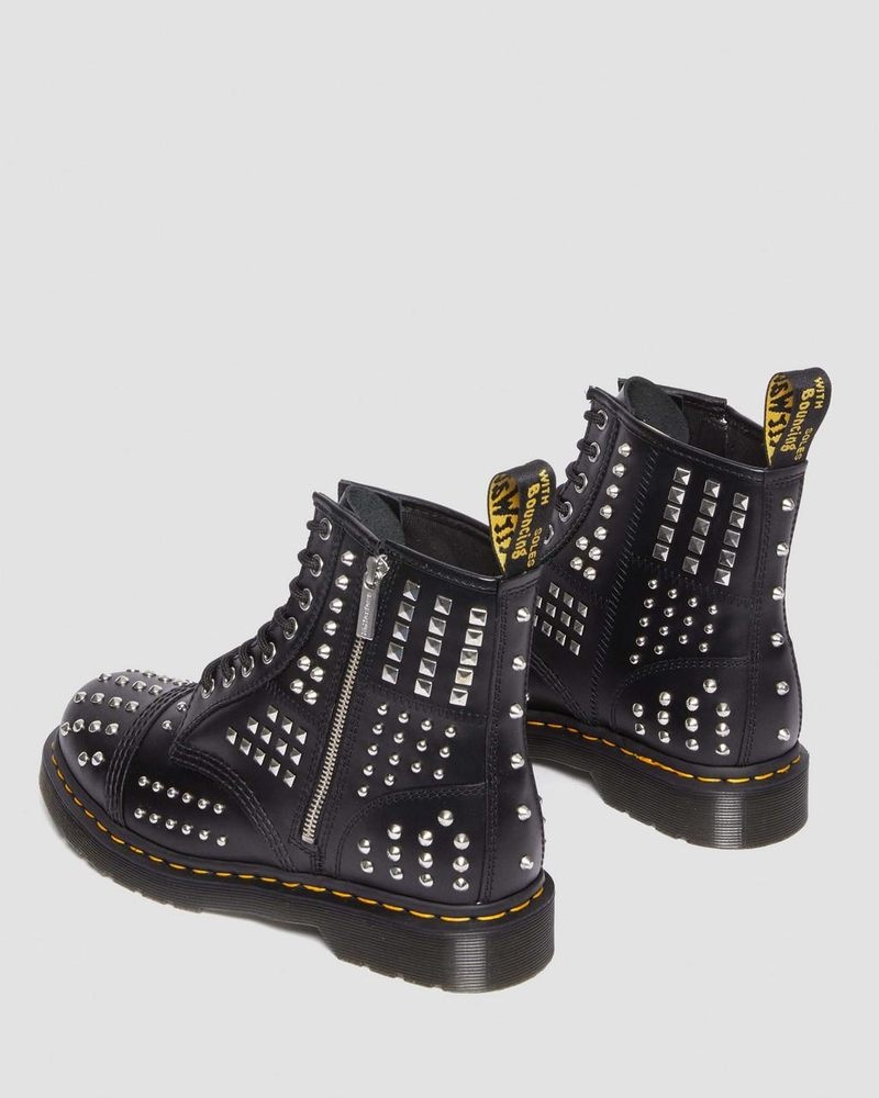 Dr Doc Martens 1460 Studded Zip Atlas Cuero Encaje Up Boots (Atlas) Negros | DN59-R8DD