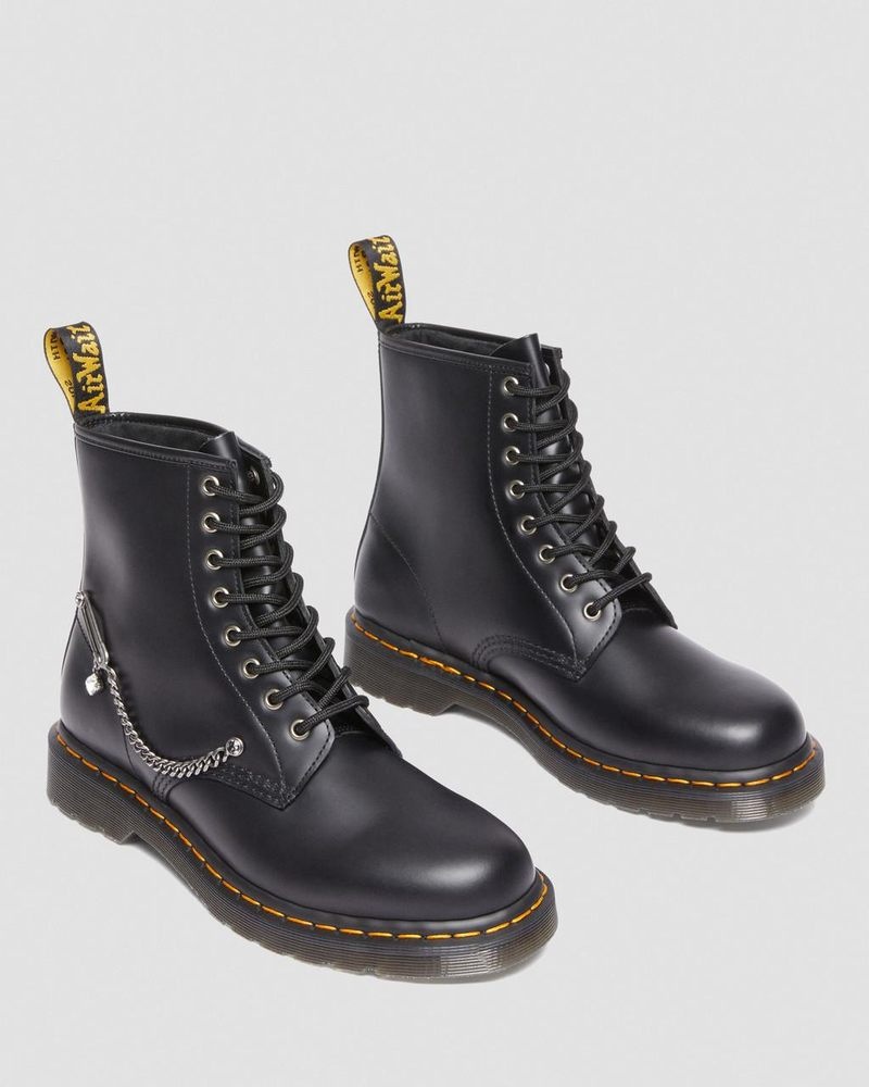 Dr Doc Martens 1460 Swarovski Cuero Encaje Up Boots (Smooth Cuero) Negros | IV12-B5KV