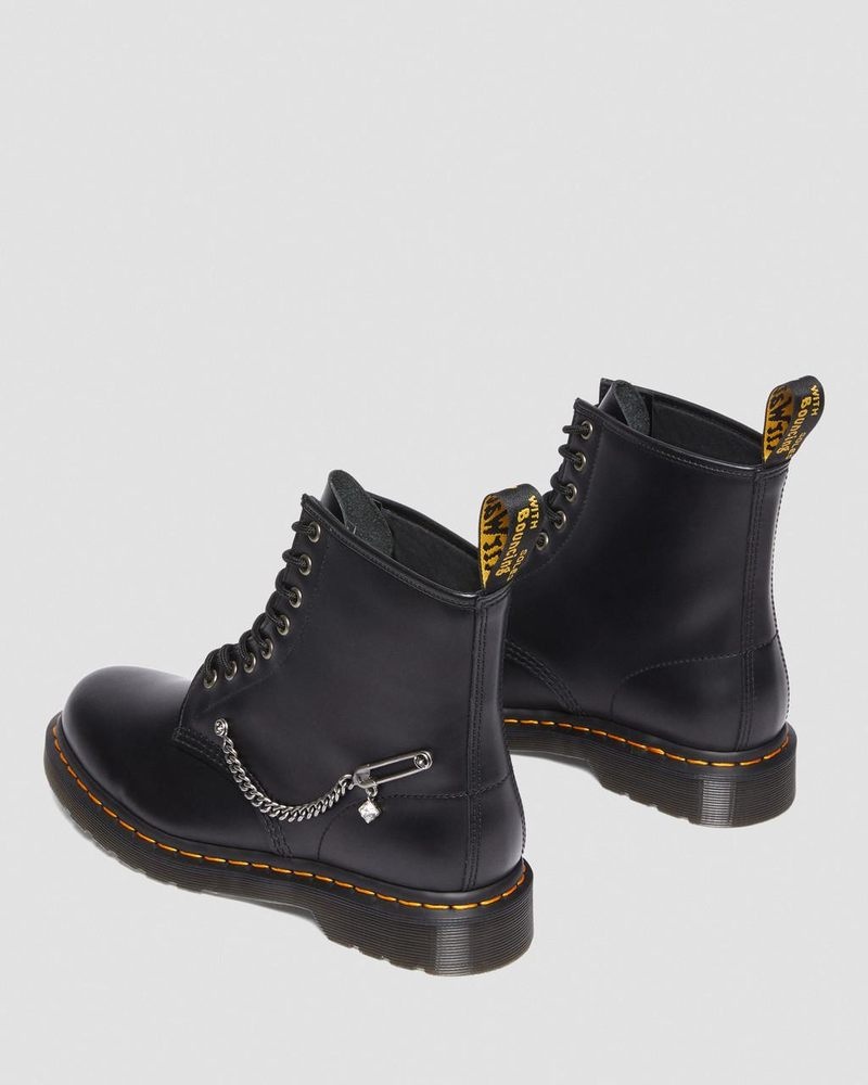 Dr Doc Martens 1460 Swarovski Cuero Encaje Up Boots (Smooth Cuero) Negros | IV12-B5KV