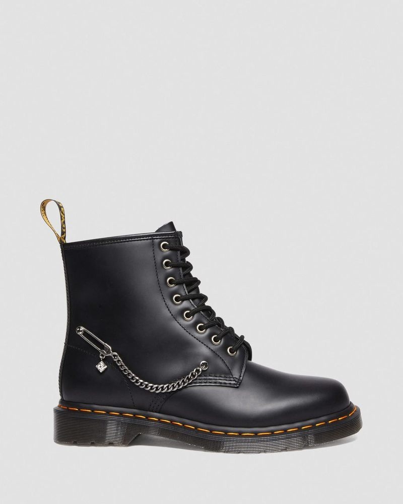 Dr Doc Martens 1460 Swarovski Cuero Encaje Up Boots (Smooth Cuero) Negros | IV12-B5KV