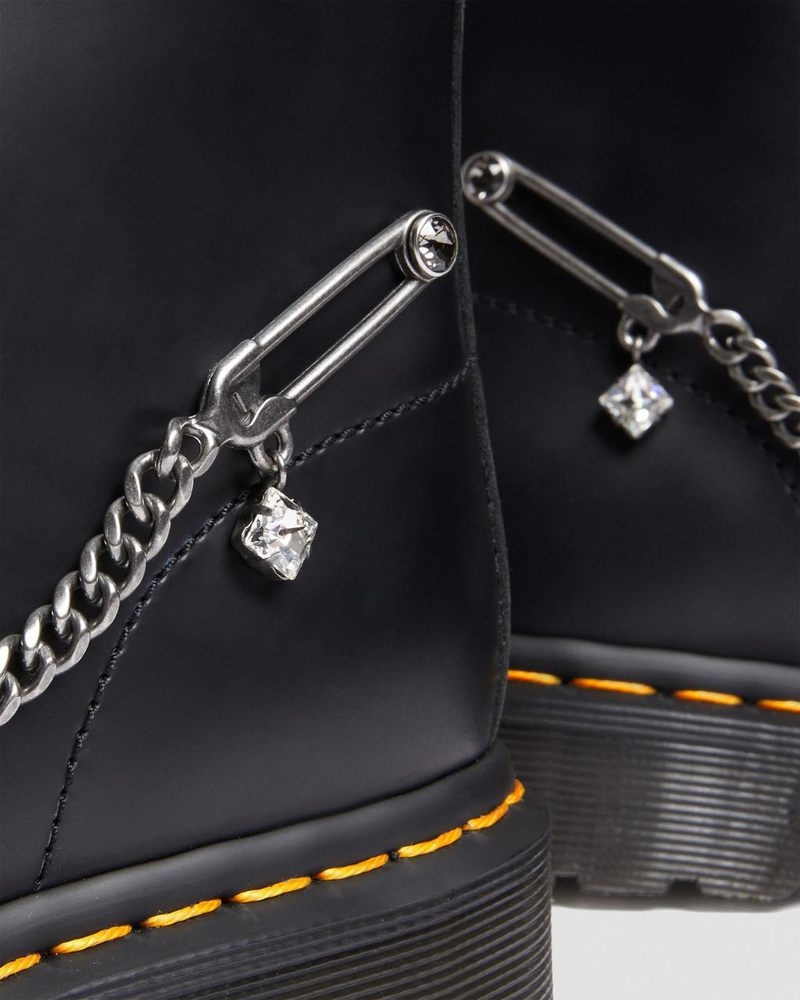 Dr Doc Martens 1460 Swarovski Cuero Encaje Up Boots (Smooth Cuero) Negros | IV12-B5KV