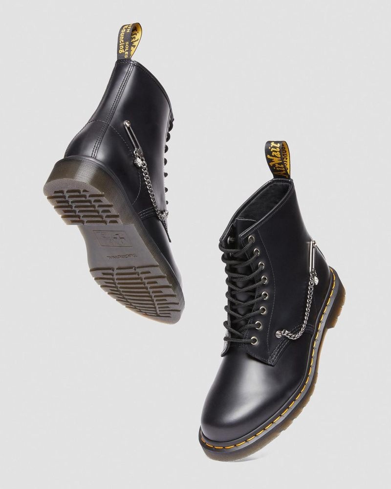 Dr Doc Martens 1460 Swarovski Cuero Encaje Up Boots (Smooth Cuero) Negros | IV12-B5KV