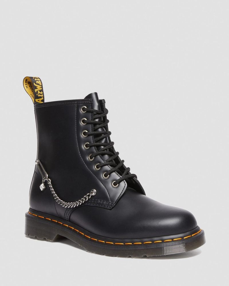 Dr Doc Martens 1460 Swarovski Cuero Encaje Up Boots (Smooth Cuero) Negros | IV12-B5KV