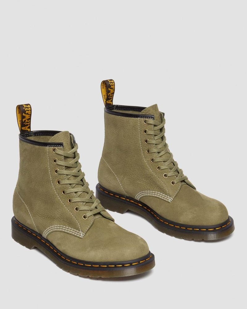 Dr Doc Martens 1460 Tumbled Nubuck Cuero Encaje Up Boots (Tumbled Nubuck) Verde Oliva | ER26-B7OE