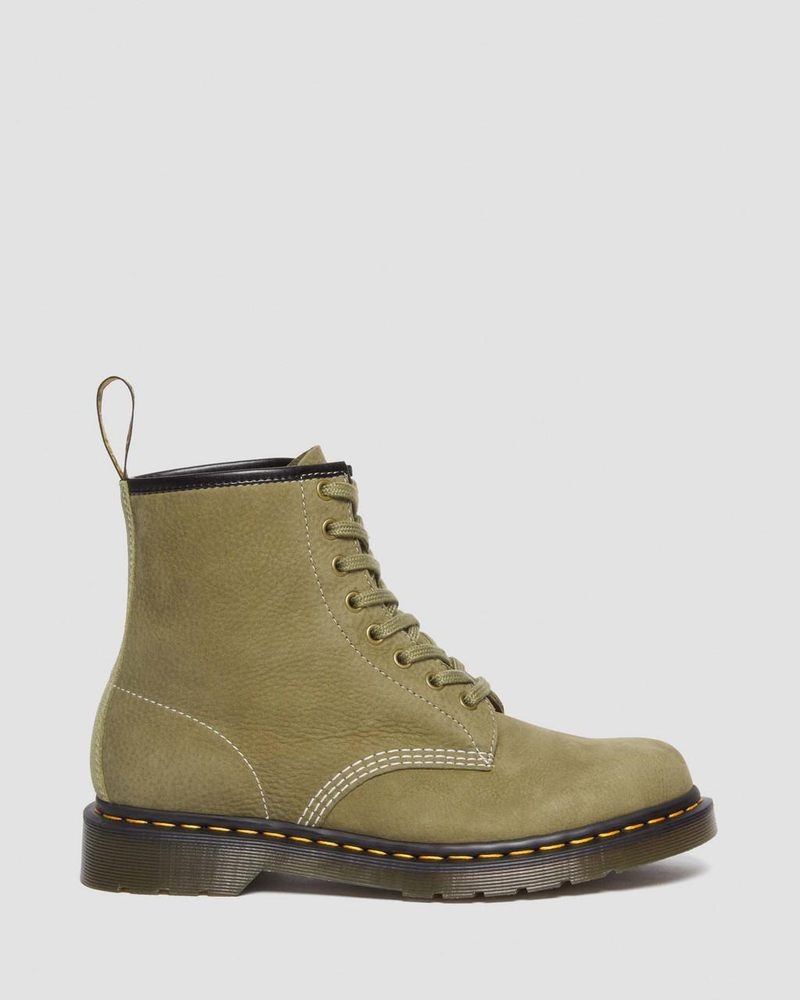 Dr Doc Martens 1460 Tumbled Nubuck Cuero Encaje Up Boots (Tumbled Nubuck) Verde Oliva | ER26-B7OE