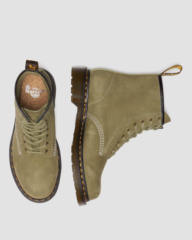 Dr Doc Martens 1460 Tumbled Nubuck Cuero Encaje Up Boots (Tumbled Nubuck) Verde Oliva | ER26-B7OE