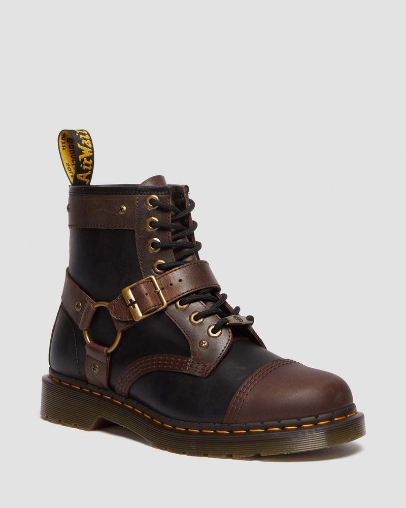 Dr Doc Martens 1460 WB Mad Max Cuero Encaje Up Boots (Old Harness) Black/Brown | IE52-E1TE