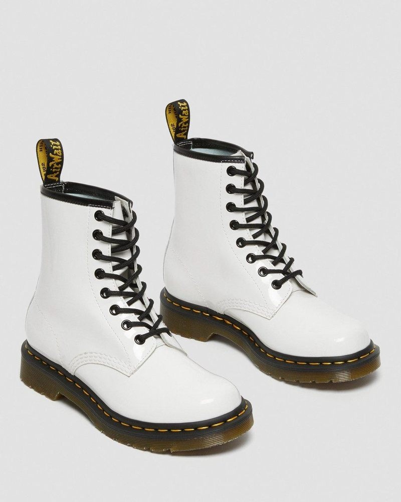 Dr Doc Martens 1460 - Charol Cuero Encaje Up Boots (Charol Cuero) Blancos | PJ23-R3YO