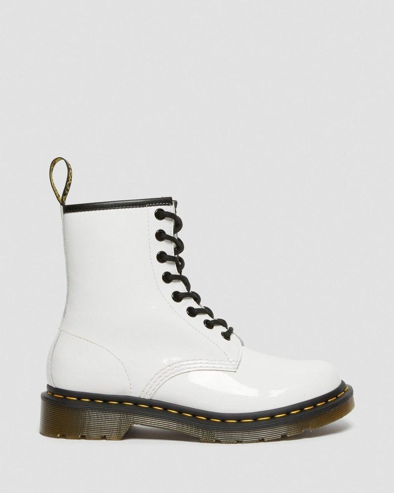 Dr Doc Martens 1460 - Charol Cuero Encaje Up Boots (Charol Cuero) Blancos | PJ23-R3YO