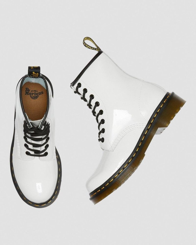 Dr Doc Martens 1460 - Charol Cuero Encaje Up Boots (Charol Cuero) Blancos | PJ23-R3YO