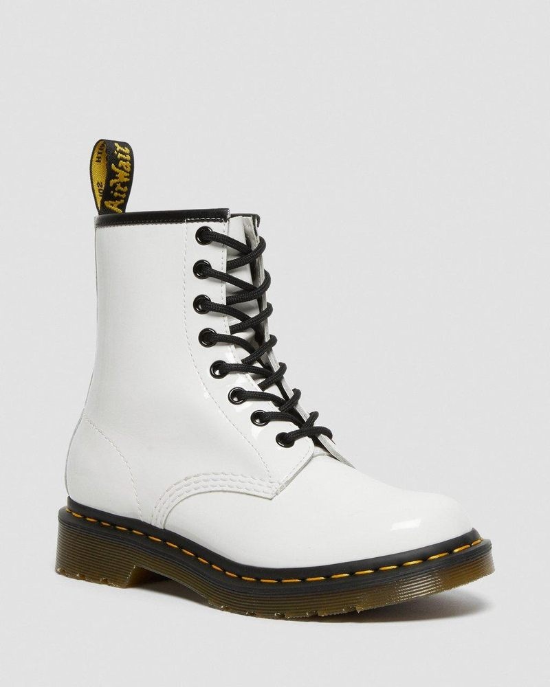 Dr Doc Martens 1460 - Charol Cuero Encaje Up Boots (Charol Cuero) Blancos | PJ23-R3YO