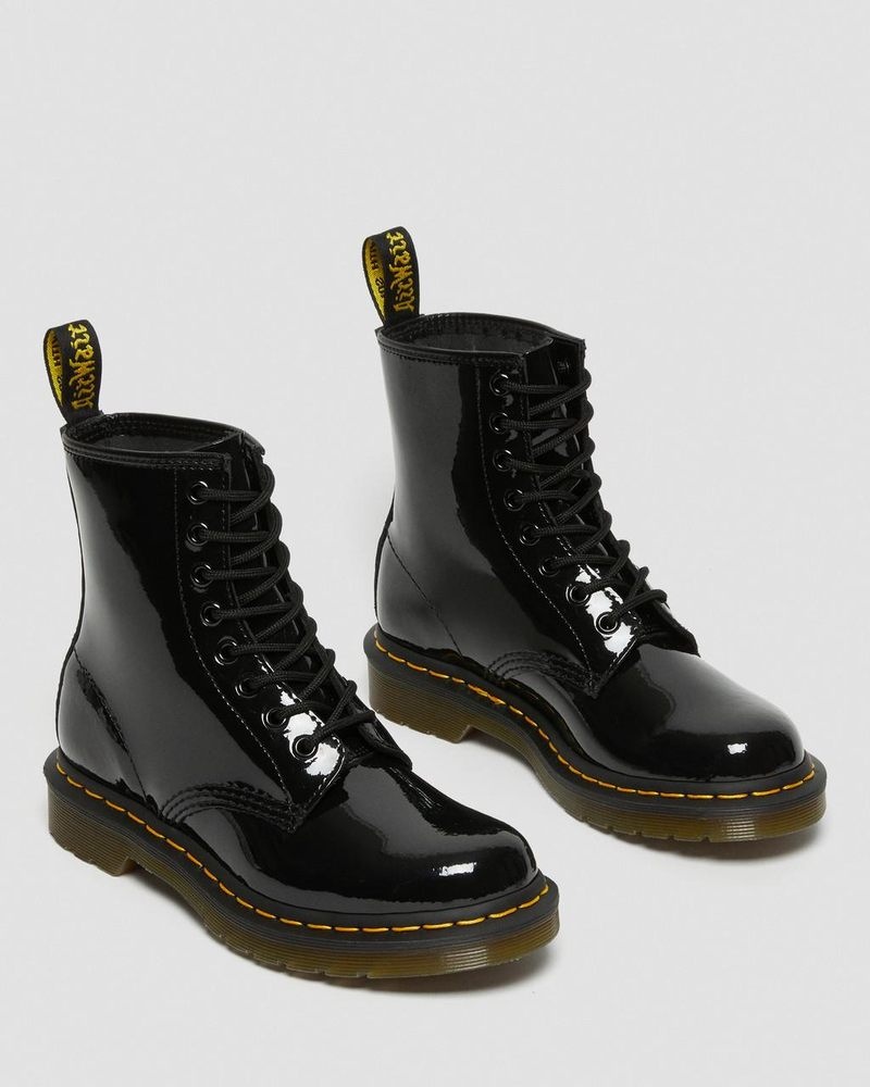 Dr Doc Martens 1460 - Charol Cuero Encaje Up Boots (Charol Cuero) Negros | NN31-C4IC