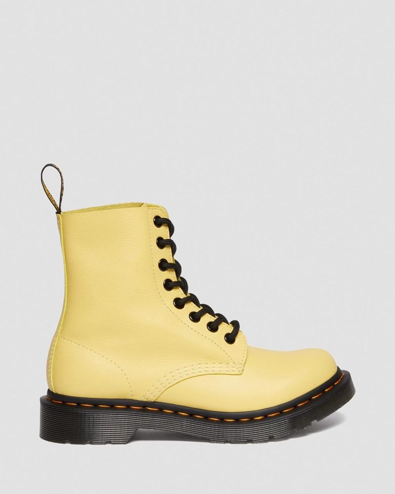 Dr Doc Martens 1460 - Pascal Black Eyelet Encaje Up Boots (Virginia) Azules Amarillos | BN26-R2RK